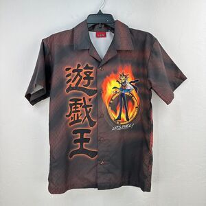 Vintage Yu-Gi-Oh! Shirt Kids L Gray Orange Yugi Mutou Button Up Short Sleeve Y2K